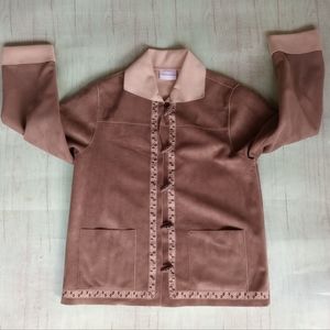 Alfred Dunner FAUX SUEDE Button Down Coat Flower Accent SIZE 10